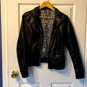 Genuine Leather Jacket Black with Floral Print Lining Size S / XS
